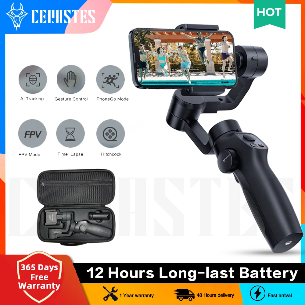 CERASTES Capture2s 3-Axis Gimbal Stabilizer with Focus Wheel for Recording Vlog for iPhone 13 12 Pro Max Samsung s21 s20 Android