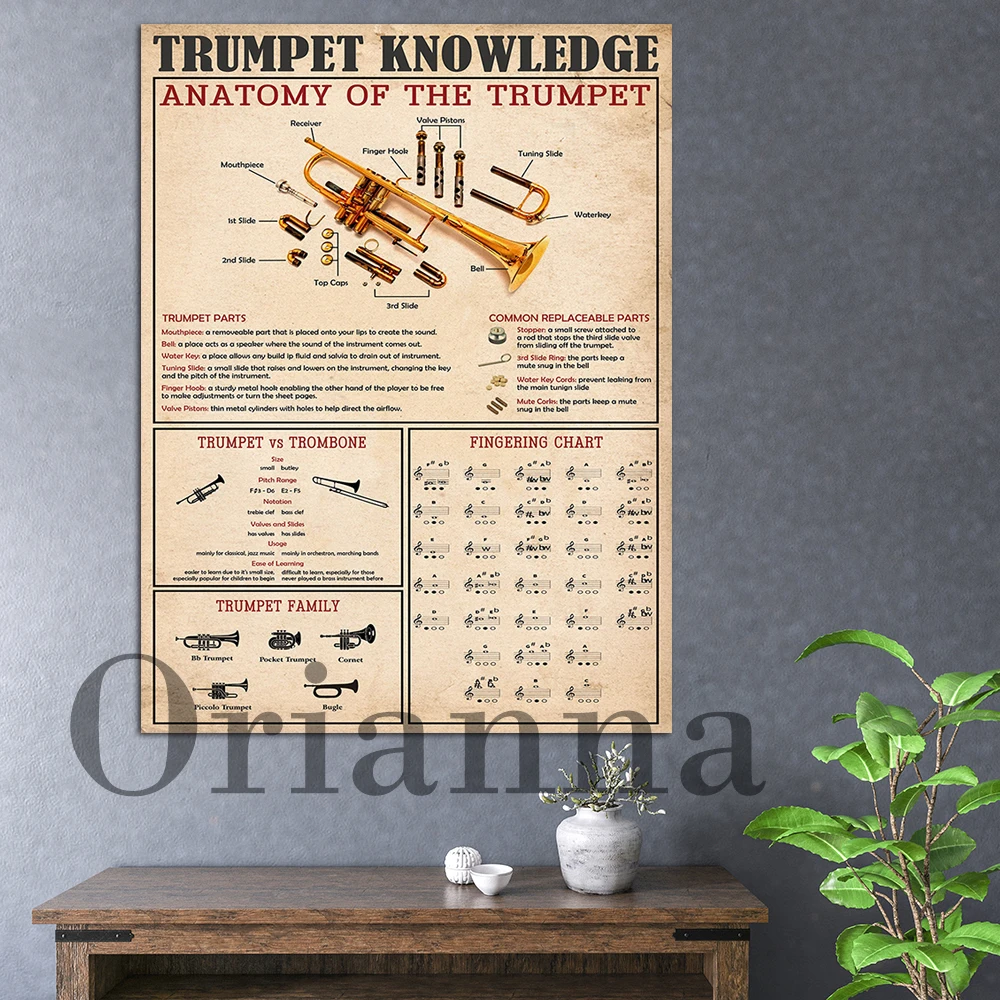 

Trumpet Knowledge Anatomy Of The Trumpet Portrait Art Poster Wall Art Print Pictures Living Room Cuadros Home Decor Canvas Gift