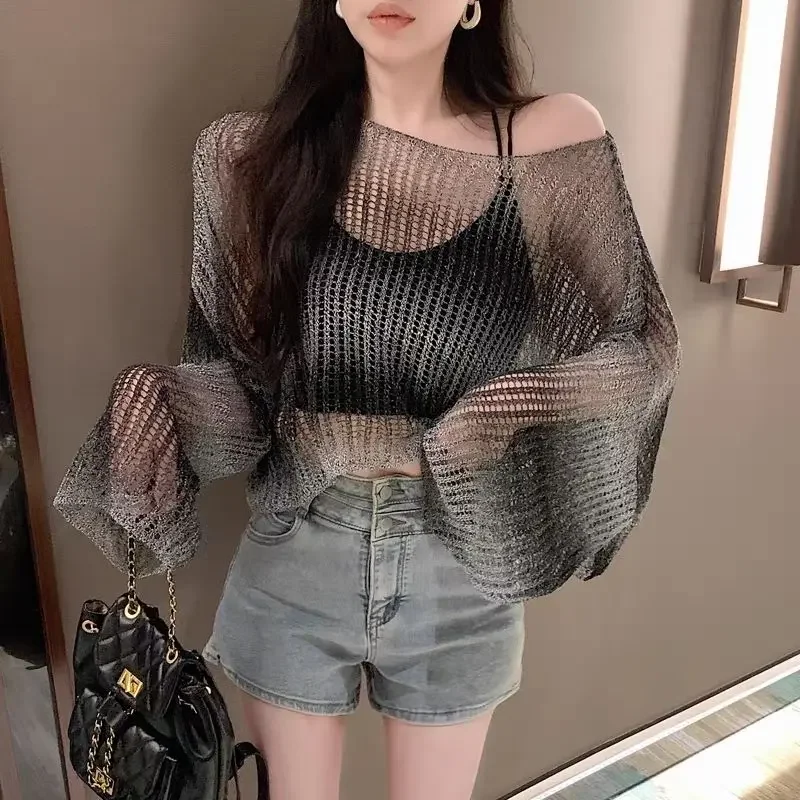 Пуловеры женские пикантные свободные для отдыха Модные Пустые простые дышащие