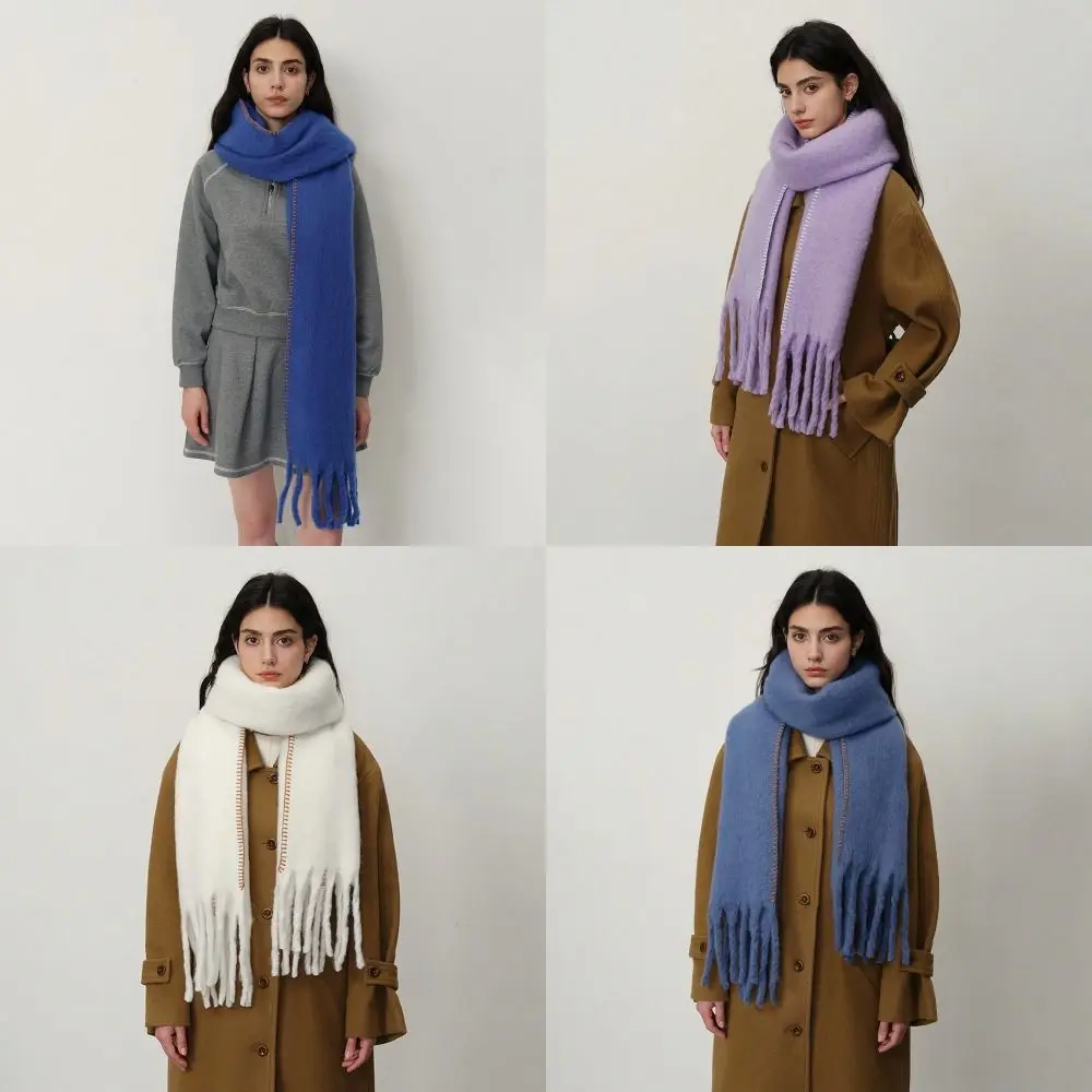 Кашемировый зимний вязаный шарф с кисточками универсальные теплые зимние