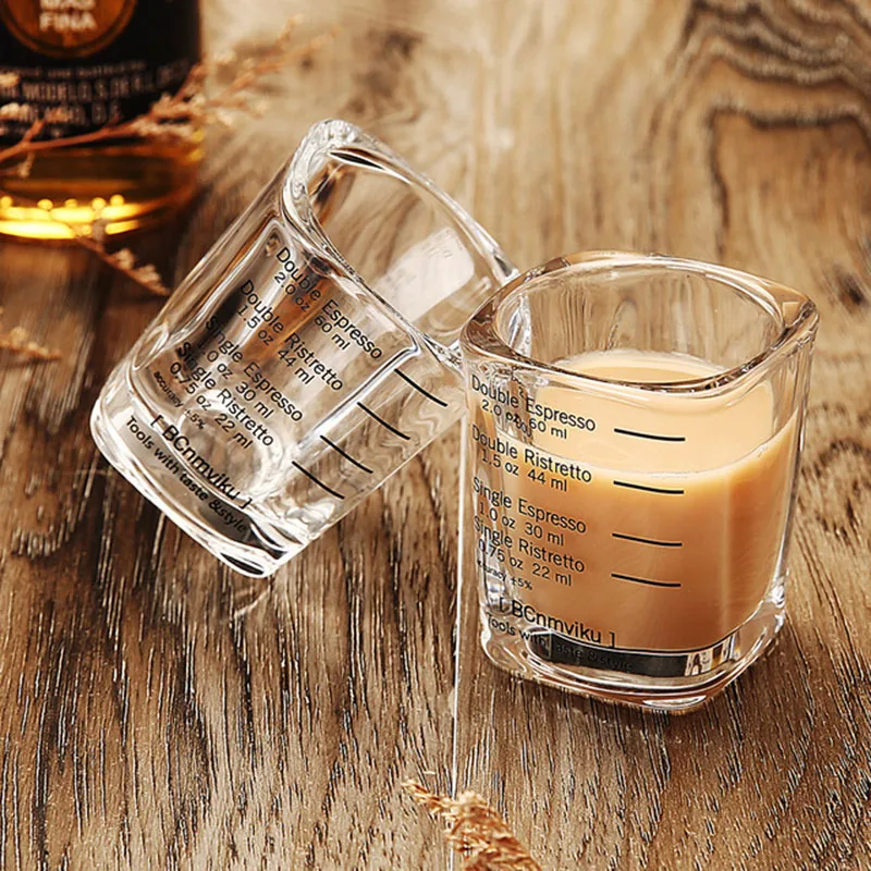 

Espresso Shot Glasses Measuring Cup Liquid Heavy Glass for Baristas 2 ounces for Single and Double Shot of Ristrettos Tequila