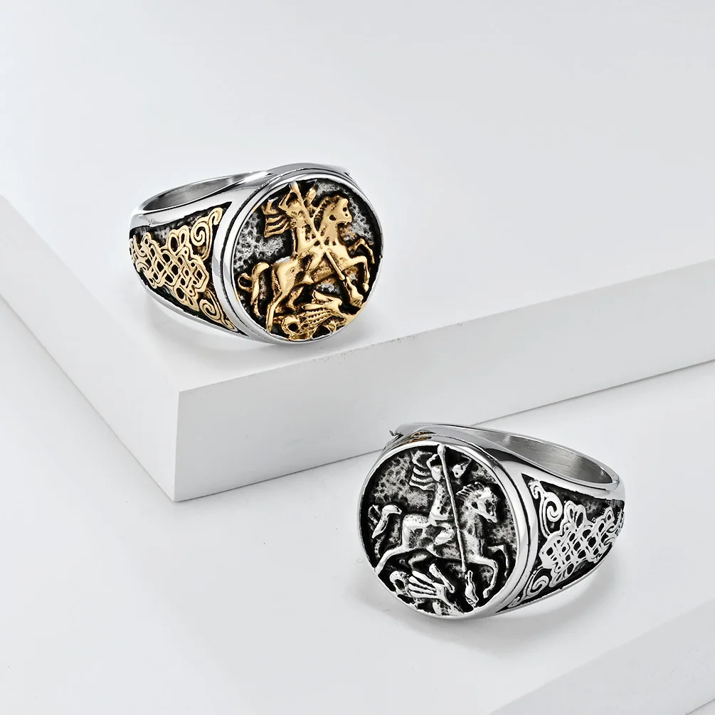 Luxury Quality Jewelry Stainless Steel Knights Templar Shield Cross Pope Signet Ring Gift For Men Wholesale