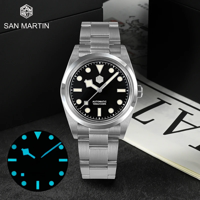 

San Martin 36 мм роскошные мужские спортивные часы BB36 Снежинка стрелки сапфир PT5000 автоматические механические часы 10 бар Фотолюминесцентные