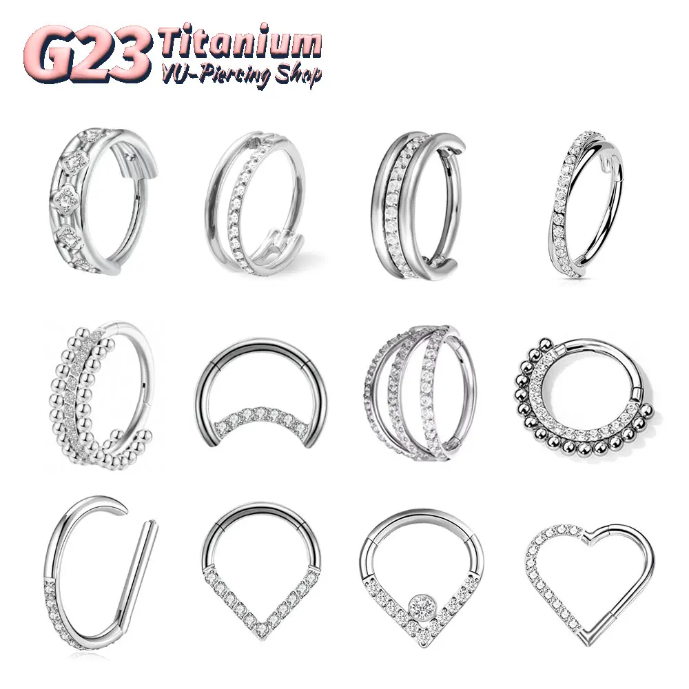 

G23 Titanium Nose Ring Piercing 5A Zircon Hinged Septum Clicker Segment Ear Tragus Cartilage Helix Daith Lip Nose Body Piercing