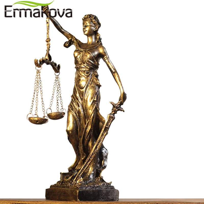 ERMAKOVA European Antique Bronze Greek Justice Goddess Statue Fair Angels Resin Sculpture Ornaments Desktop Home Decoration Gift