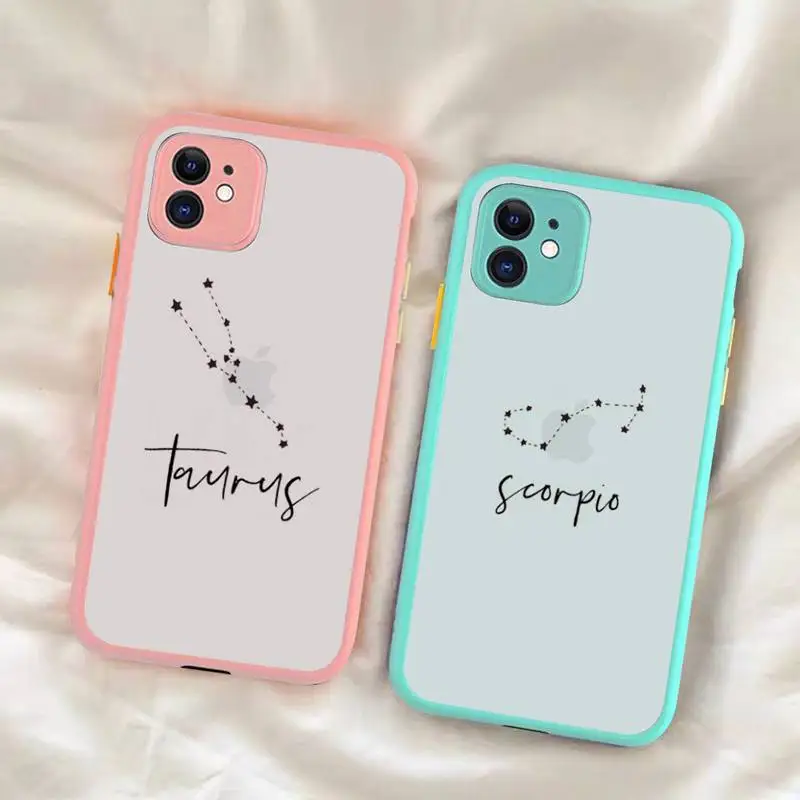 

YNDFCNB Twelve constellations Phone Case for iPhone X XR XS 7 8 Plus 11 12 13 pro MAX 13mini Translucent Matte Shockproof Case
