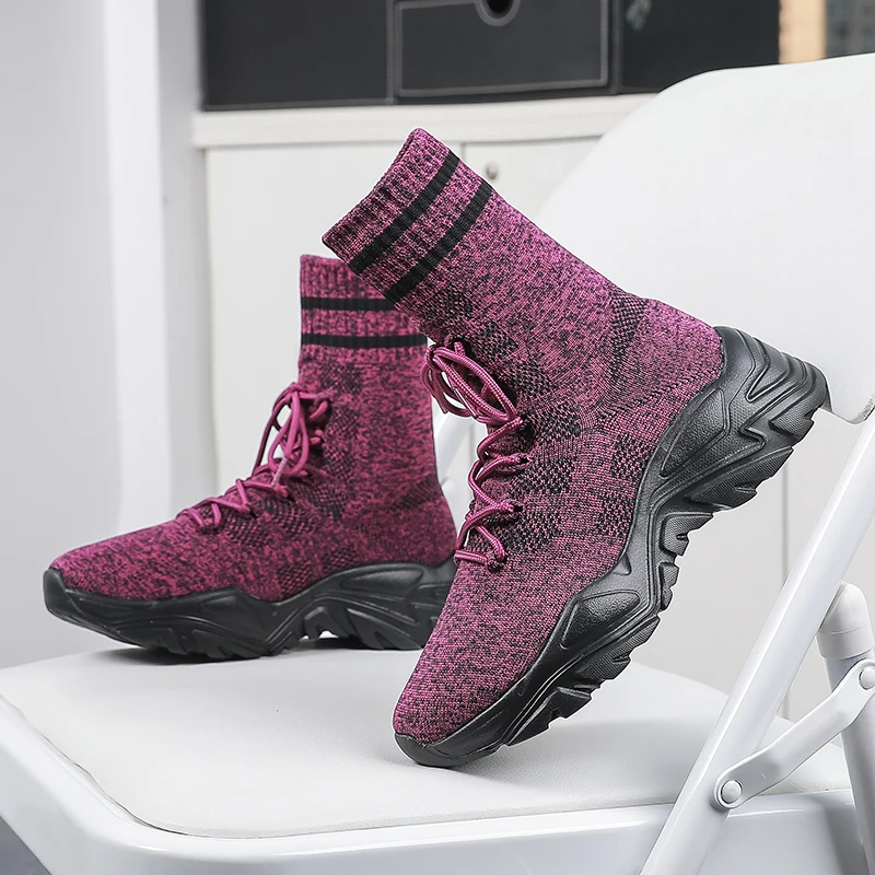 

New Women High-Top Sock Sneakers Outdoor Breathable Mesh Comfortable Light Platform Tenis Female Walking Sport Fashion Sock Shoe