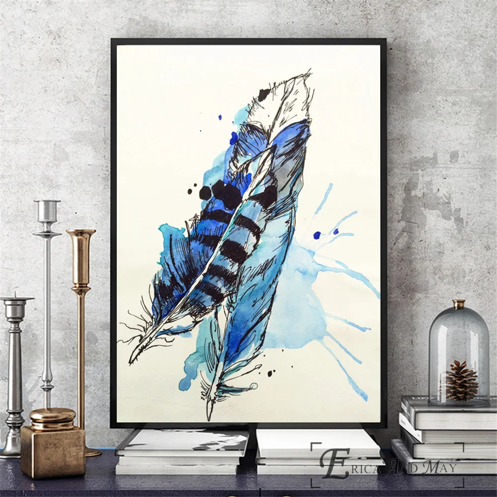 

Twin Feathers Watercolor Vintage Poster Prints Oil Painting On Canvas Wall Art Murals Pictures For Living Room Decoration