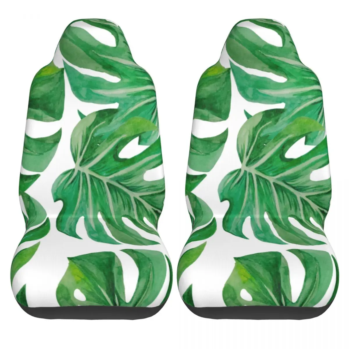 

2 Pcs Car Covers Seat Universal Interior Auto Seat Cover Green Monstera Leaves