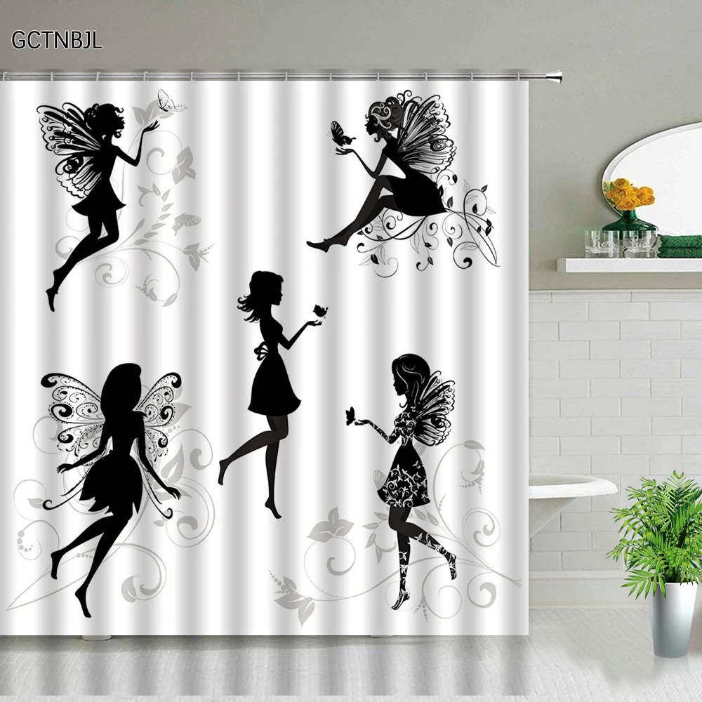 angel wing shower curtain set polyester fabric machine washable background wall curtains for bathroom home decor bath curtain free global shipping