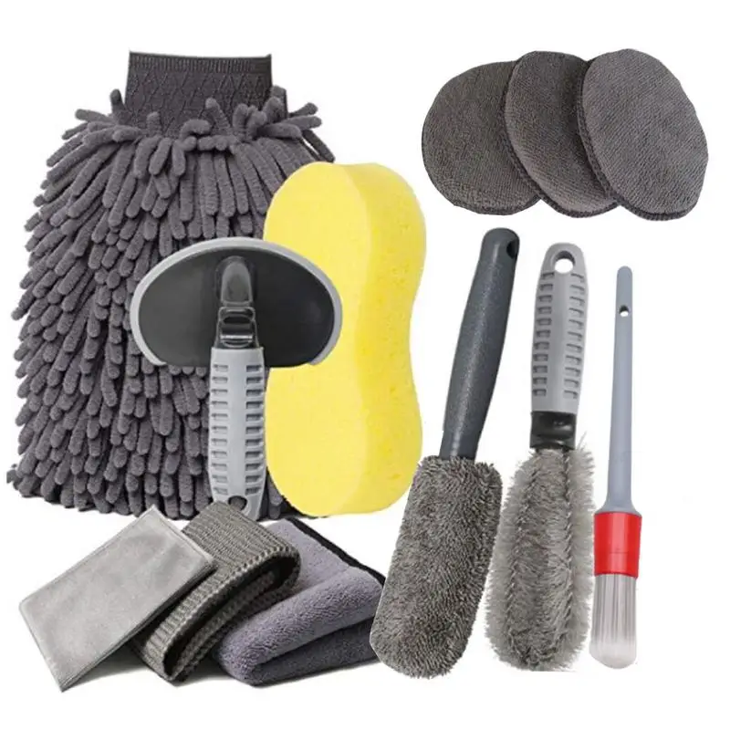 

12Pcs/set Car Wash Cleaning Kit Microfiber Cloth Auto Detailing Washing Tools Kit Tire Brush Polishing Sponge Pad Wash Gloves