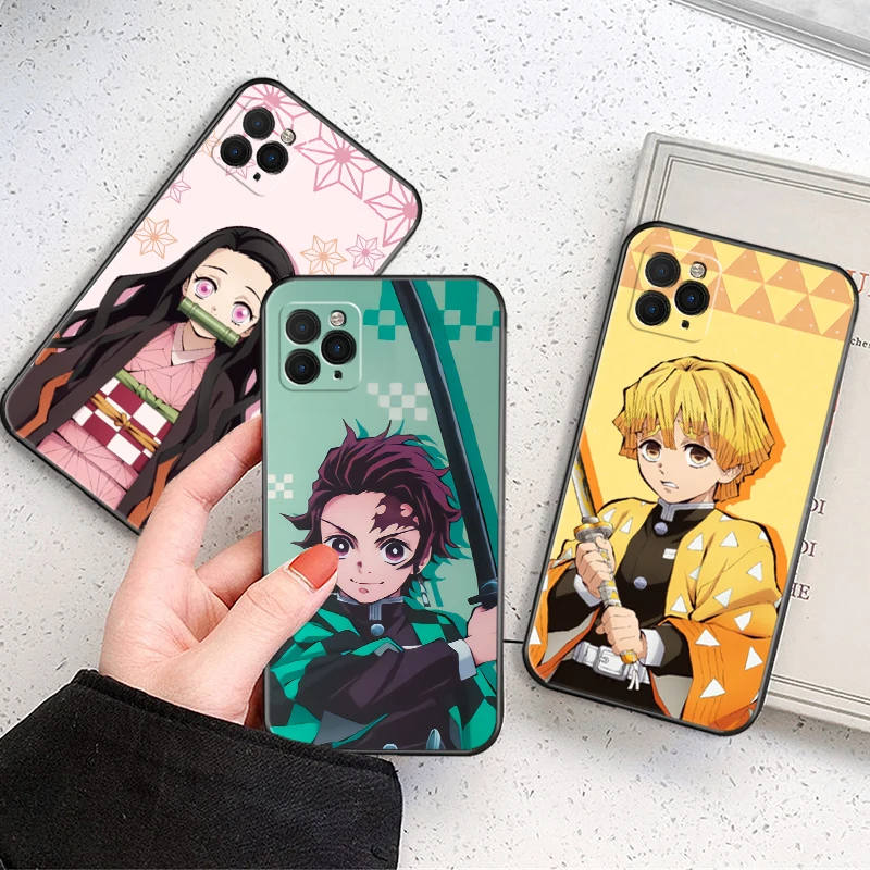

Phone Case For iPhone 13 Pro 12 Mini 11 Pro Max SE 2020 X XR XS MAX 8 7 6 6S Plus Japan Anime Demon Slayer Soft TPU Black Cover