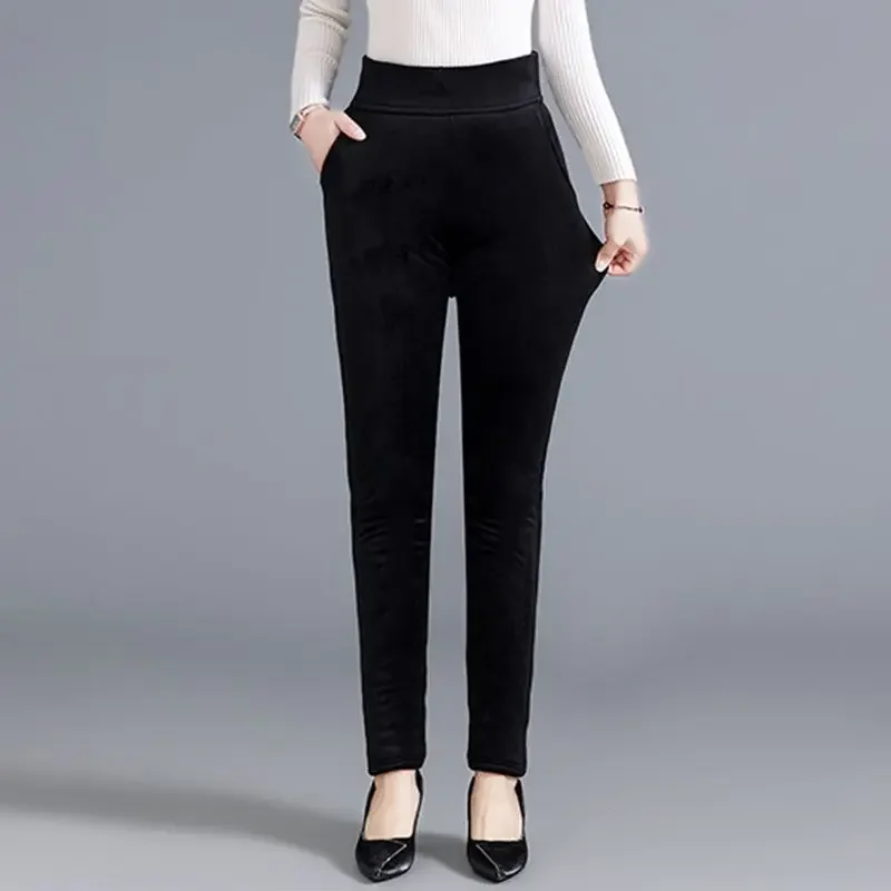 Зимние леггинсы женские золотые бархатные однотонные толстые брюки с высокой