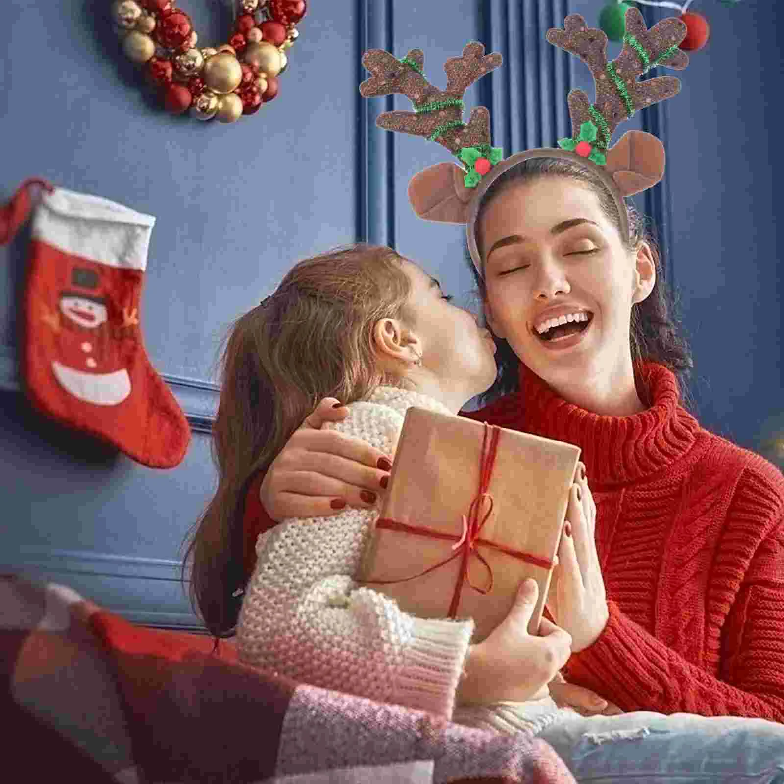 Рождественская повязка на голову с рогами блестящие аксессуары для волос