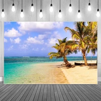 tropical sea beach scenic photography backgrounds seaside palm tree sands boat summer holiday party decoration photo backdrops