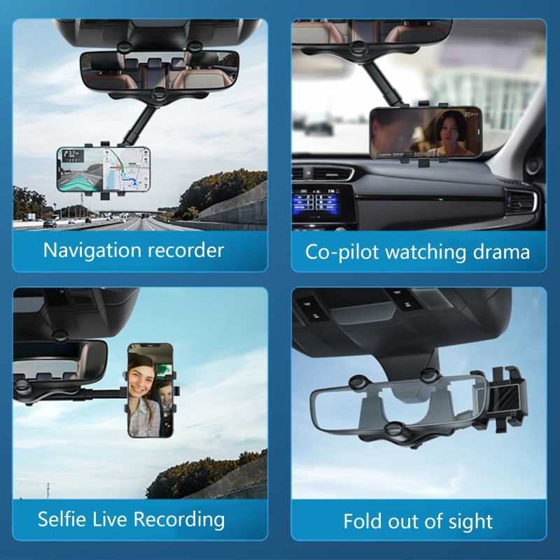

360° Rearview Mirror Phone Holder for Universal Car Phone Rear View Mirror Holder for Mobile Phones GPS AR Navigation
