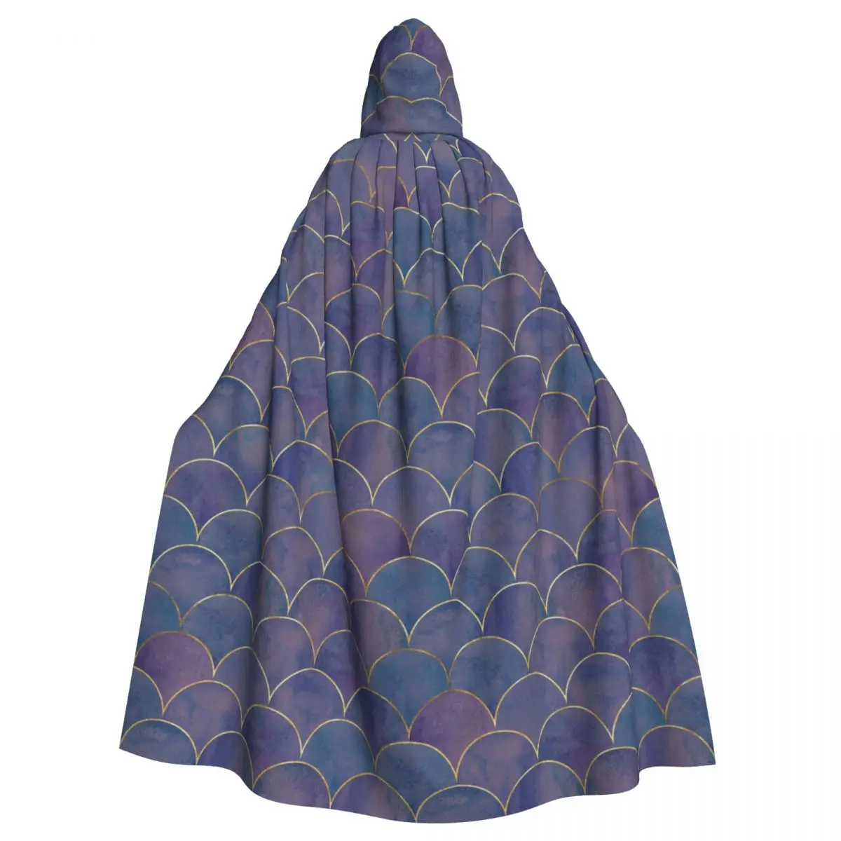 

Purple Blue Teal Mermaid Fish Scale Wave Hooded Cloak Polyester Unisex Witch Cape Costume Accessory