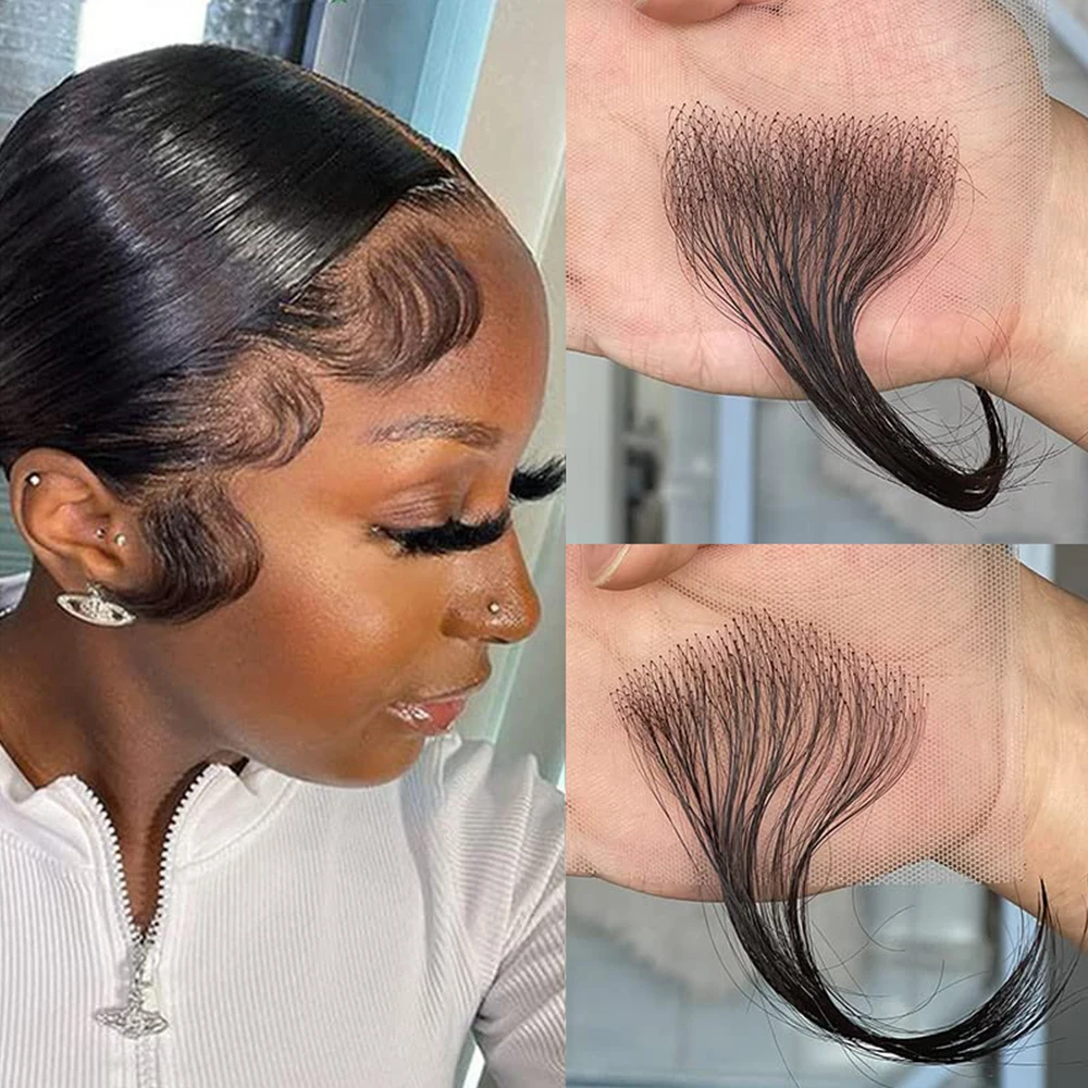 Soft Natural Fake Baby Hair Edges for Black Women Lace Edges Hair Extensions Handmade Real Human Hair Pieces Natural Black