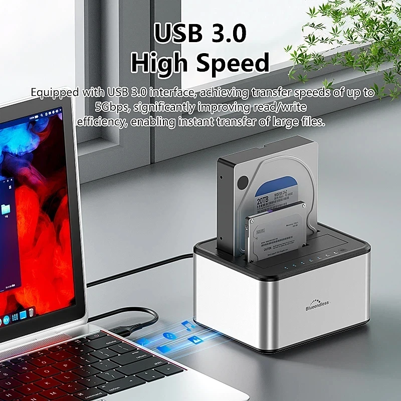 Фото Док-станция для двух жестких дисков, корпус для SSD/HDD SATA с интерфейсом USB 3.0 и функцией автономного клонирования, совместим с 2.5/3.5 дюймовыми дисками №2