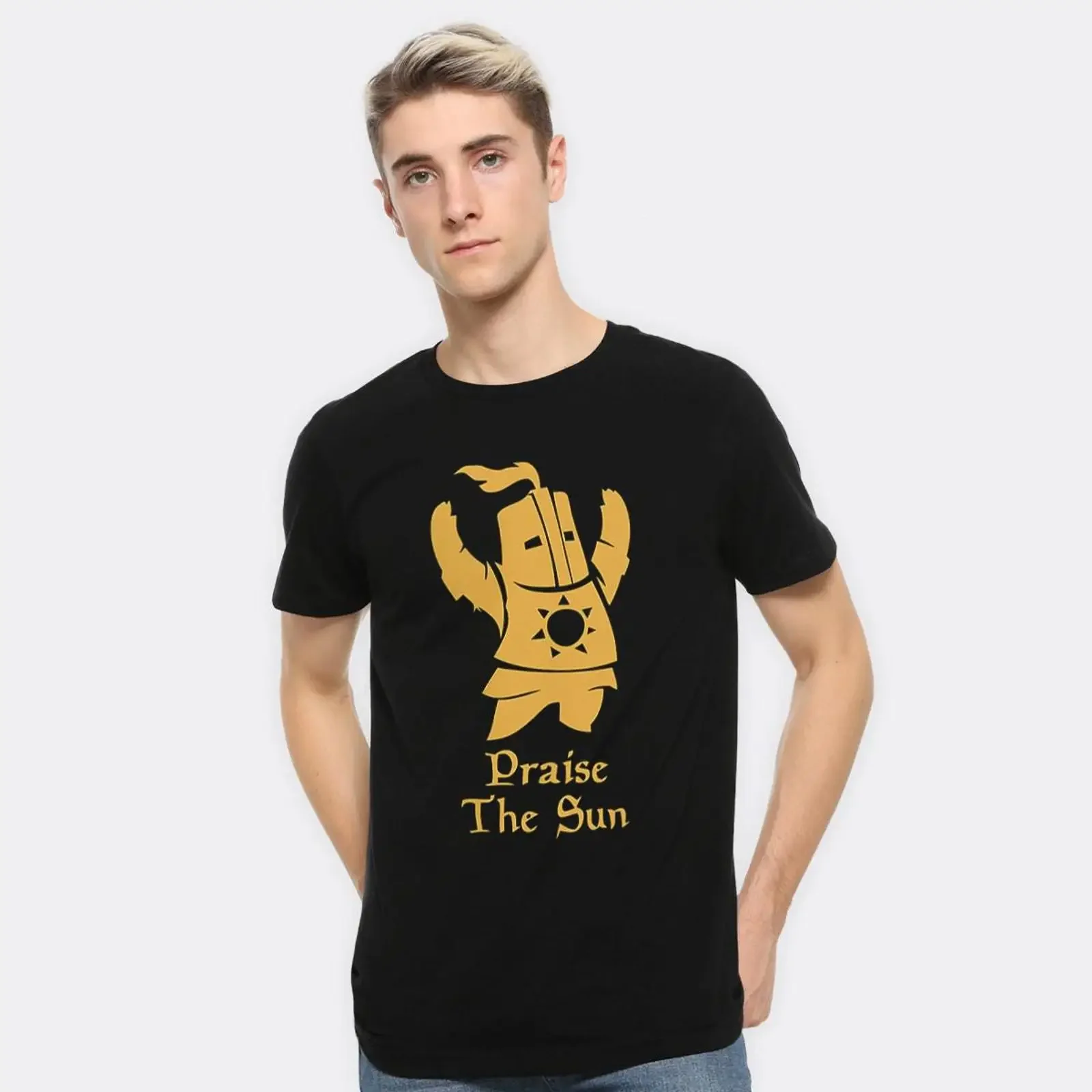 Фото Футболка Dark Souls Praise the Sun, мужские и женские размеры, DRK 752000, винтажная, с эффектом потертости, дышащая, дизайнерская одежда, универсальная. №1
