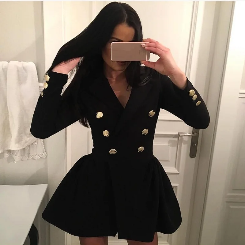 Sexy Notched Lapel Double Breasted Blazer Dress Bodycon White Party Frocks New 2021 Elegant Long Sleeve Swing Short Mini Dress