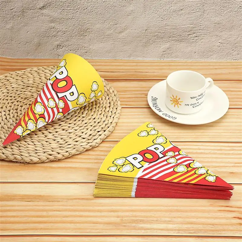 

50pcs Paper Popcorn Bags Cone Shaped Popcorn Treat Bags Party Individual Popcorn Pouches For Pop Corn Candy Snacks Wedding Party