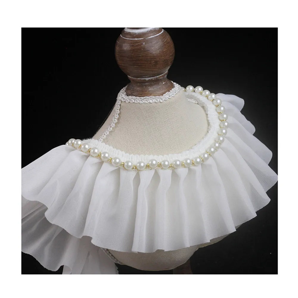 

1M Chiffon Pearl Clothing Skirt Cuff 8cm Beaded Lace Sewing White Beaded Lace Fabric Luxury Fringe Trim Material For Clothes RT1