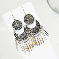 vintage ethnic antique silver color metal leaves tassel earrings for women long multilayer carved flower indian jhumka jewelry