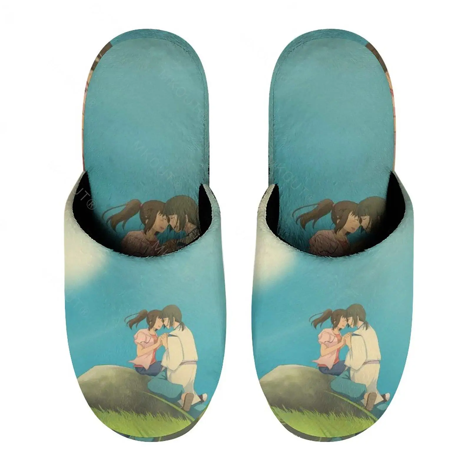 

Теплые хлопковые тапочки Spirited Away Haku And Chihiro (7) для мужчин и женщин, толстые мягкие Нескользящие пушистые туфли, домашние тапочки