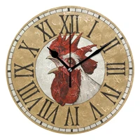 vintage rooster head print non ticking silent round wall clock roman numerals circle hanging wall watch desk clock home decor