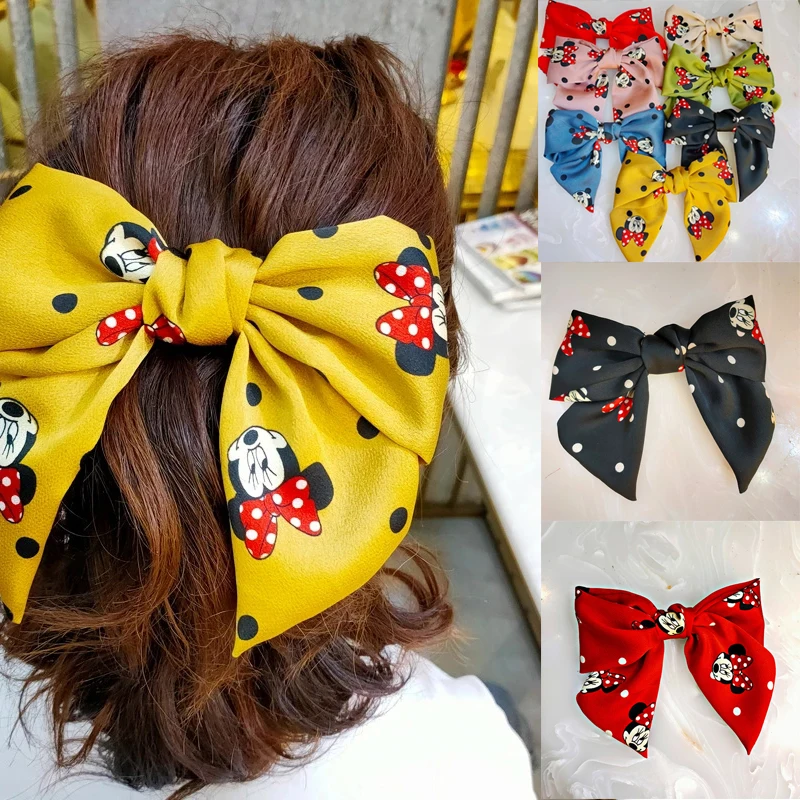 New Wide-Brimmed Mickey Bow Hairpin All-match Minnie Handmade Fabric Spring Clip Cute Hair Accessories Girl