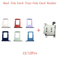 origina dual sim card tray with sim card reader for iphone 12 12 pro slot holder adapter socket repair parts