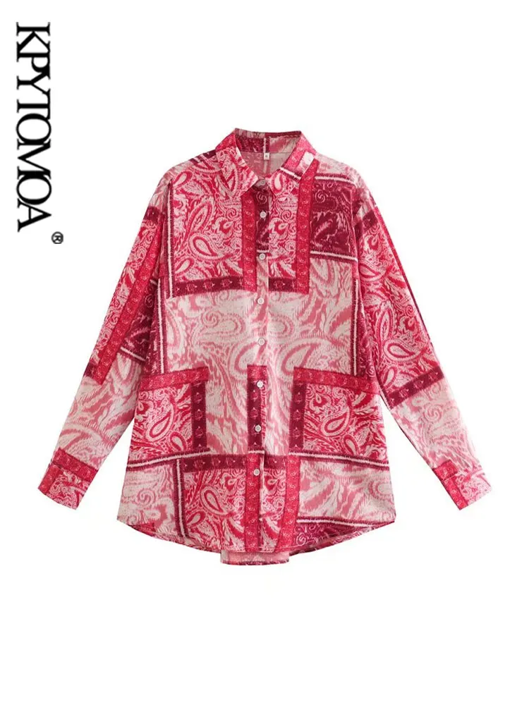 

KPYTOMOA женские модные свободные рубашки с принтом винтажные женские блузки с длинным рукавом на пуговицах блузки шикарные топы