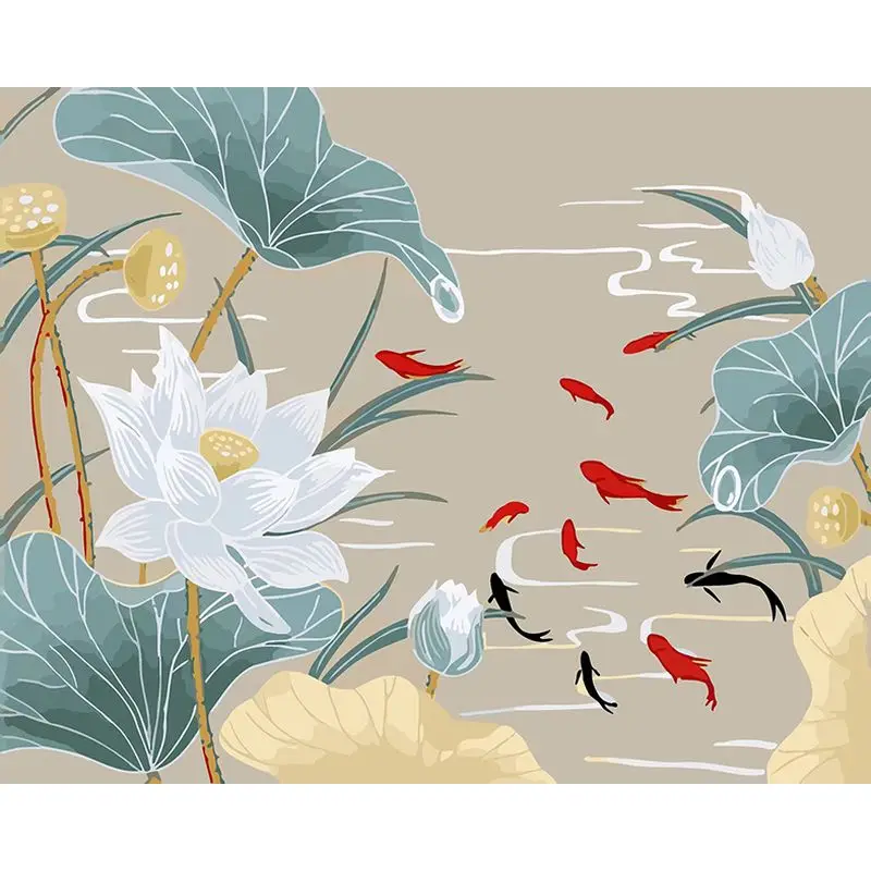 

GATYZTORY Goldfish DIY Painting By Numbers For Handiwork Lotus Flower Diy Crafts On Canvas Picture Paint For Adults Gift Wall Ar