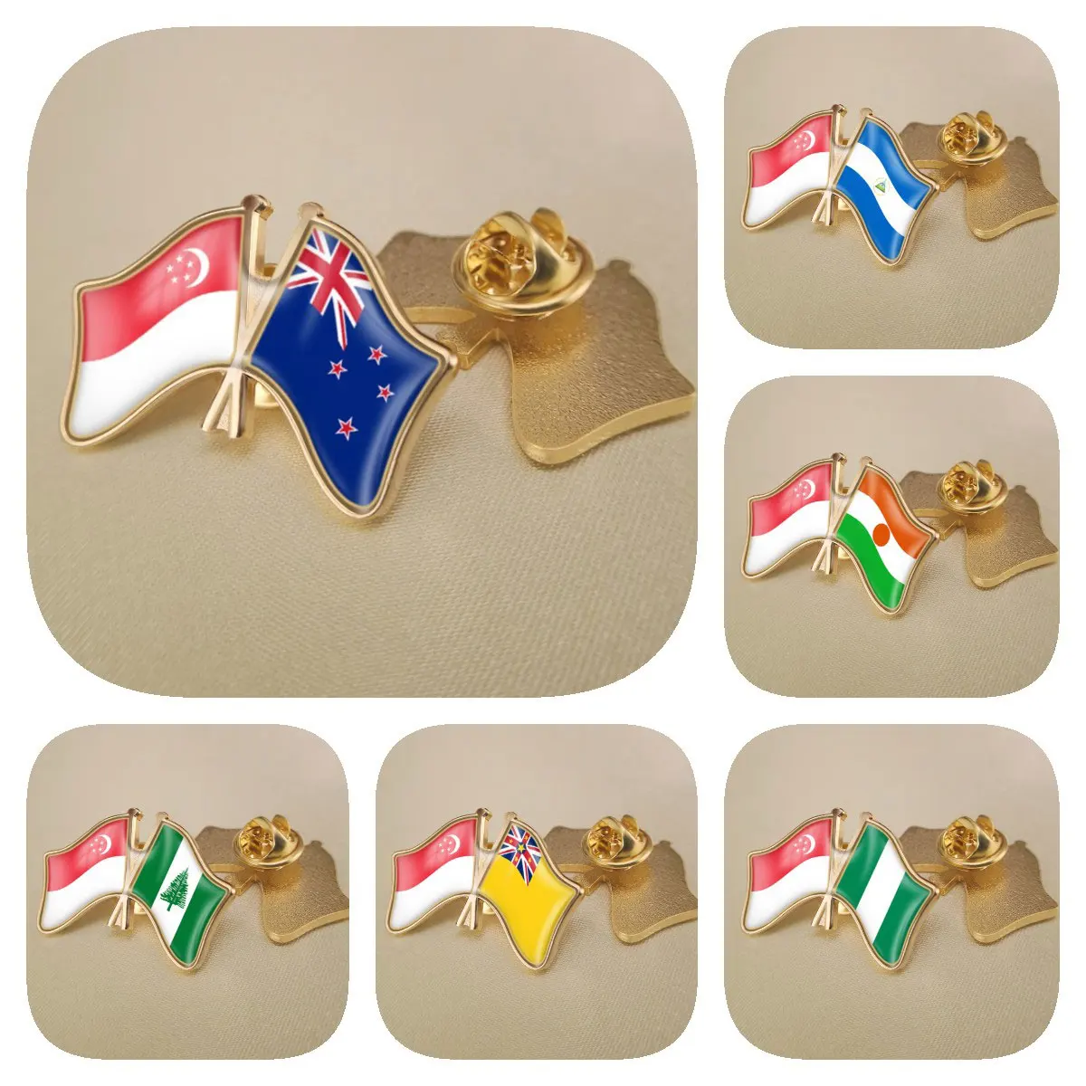 

Сингапур и Новая Зеландия Никарагуа, нигерь, Нигерия, Ниуэ, Остров Норфолк, двойная перекрестная искусственная брошь, значки на лацкан