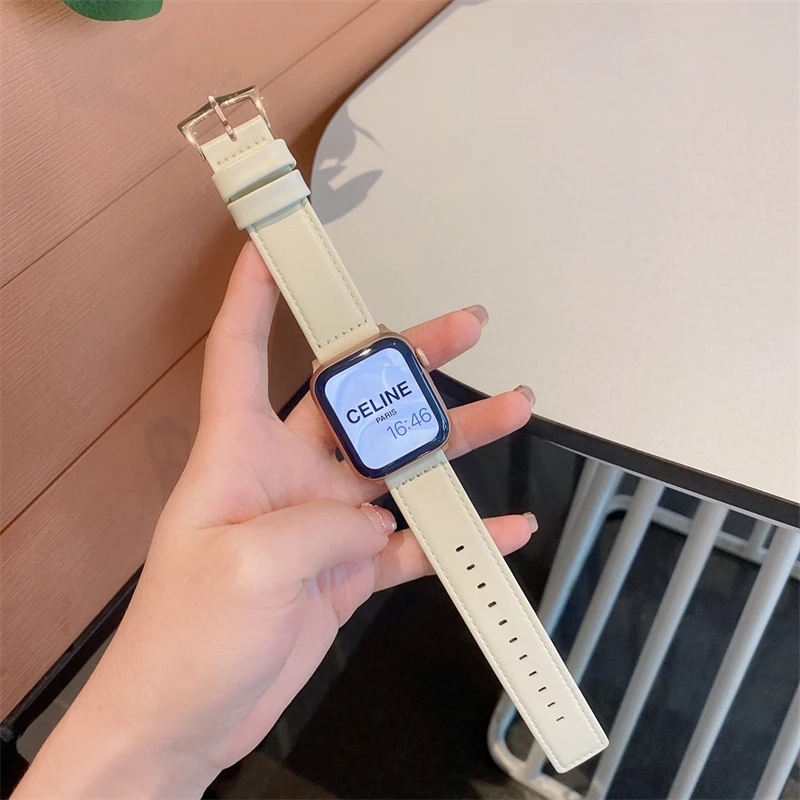 

Ремешок из натуральной воловьей кожи для Apple Watch Series 8 7 6 SE 5 4 3 2 1, браслет с металлической пряжкой для iWatch Band 38/40/41/42/44/45 мм