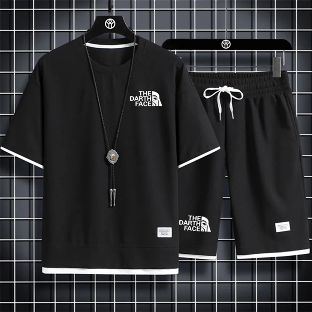 Men's Sports Suit Fashionable Short-sleeved Sports Suit Summer Men's Two-piece Polyester Fabric Casual Loose T-shirt and Shorts