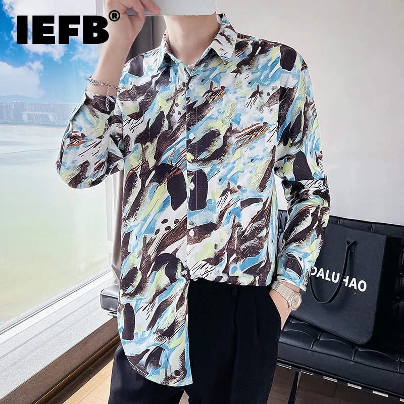 

Мужская рубашка с отложным воротником IEFB, свободная однобортная Повседневная рубашка в Корейском стиле, модель 9A7079, весна 2023