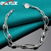 925 sterling silver snake chain egg shape smooth bead bracelet ladies fashion glamour party wedding engagement jewelry