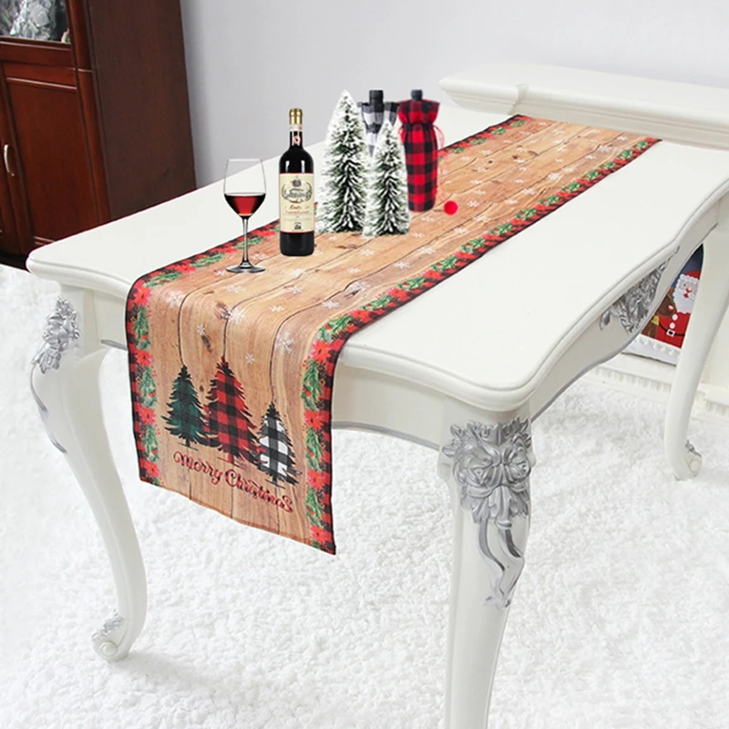 

Christmas Table Runner Winter Cotton Linen Tablecloth Party Decor Supplies for Xmas Festival Background Decoration Gift 87HA