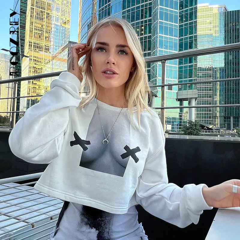 

Сексуальный укороченный топ BoozRey Y2k с длинным рукавом и круглым вырезом, с принтом, сезон осень-зима 2022, Женская Повседневная Уличная одежда