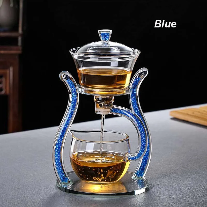 BOZZH Crystal Glass Teapot Set Glass Automatic Lazy Tea Set Heater Magnetic Rotating Cover Kung Fu Heat-Resistant Teapot 6 Cups images - 6