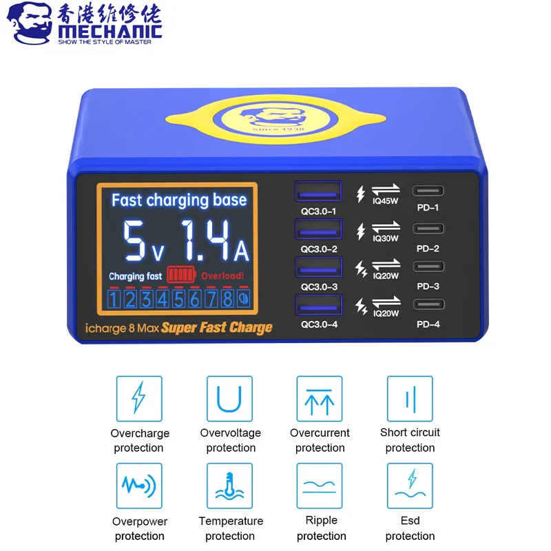 

MECHANIC iCharge 8Max 100W PD45W 15W Wireless Dual Fast Charge Wired charge Support QC 3.0 LCD Display for Mobile phone Charging