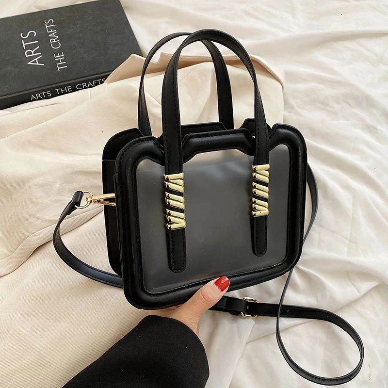 

2 pcs Translucent Totes Square Handbags 2022 Summer Luxury Fashion Designer PU Leather Women's Shoulder Crossbody Bag Lady Brand