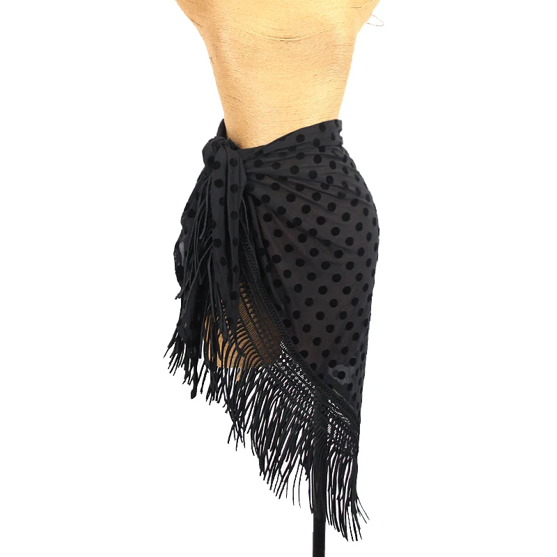 

New Latin Dance Skirt Women Fringed Dance Clothes Black Tassel Hip Scarf Cha Cha Samba Dance Practice Wear Adult Skirt DNV17254