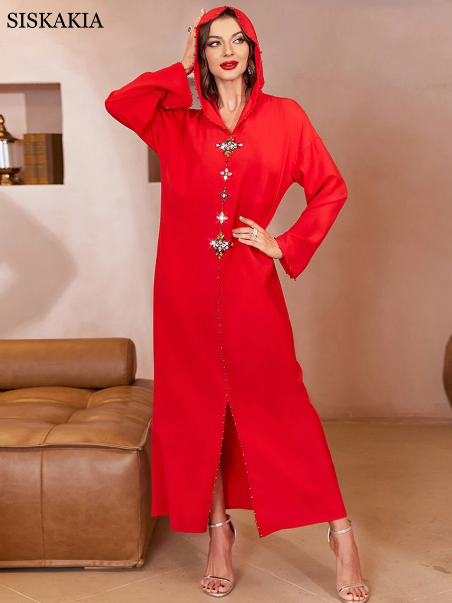 

Hooded Abaya Dress For Women Autumn 2022 Ethnic Diamond A-Line Moroccan Caftan Dubai Arabic Muslim Robe Indie Folk