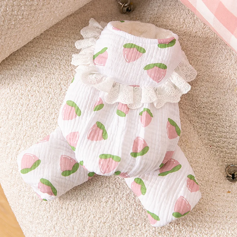 

Pet Warm Jumpsuit Autumn Winter Medium Small Dog Cotton Clothes Sweet Vest Cute Coat Kitten Puppy Wool Pajamas Yorkshire Poodle