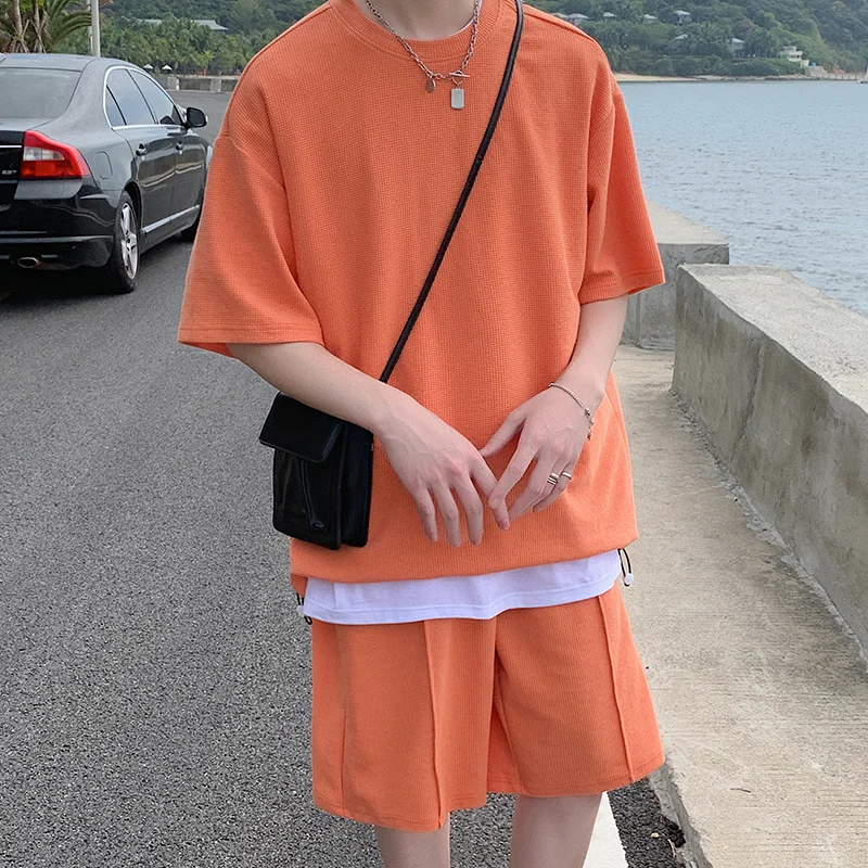 

Summer 4-color Sports Suit Men's Fashion Casual Mens Short Sets Korean Loose Short-sleeved T-shirt/Shorts Two-piece Set M-3XL