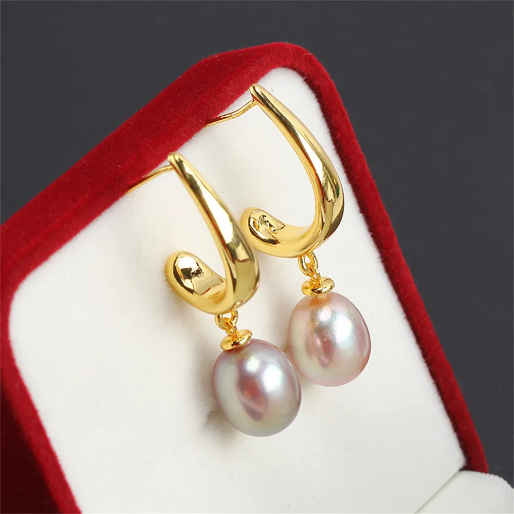 

S925 Silver Needle Simple Smooth Pearl Earrings 14K Gold Wrapped Earstuds Earrings Empty Support DIY Accessories generous female