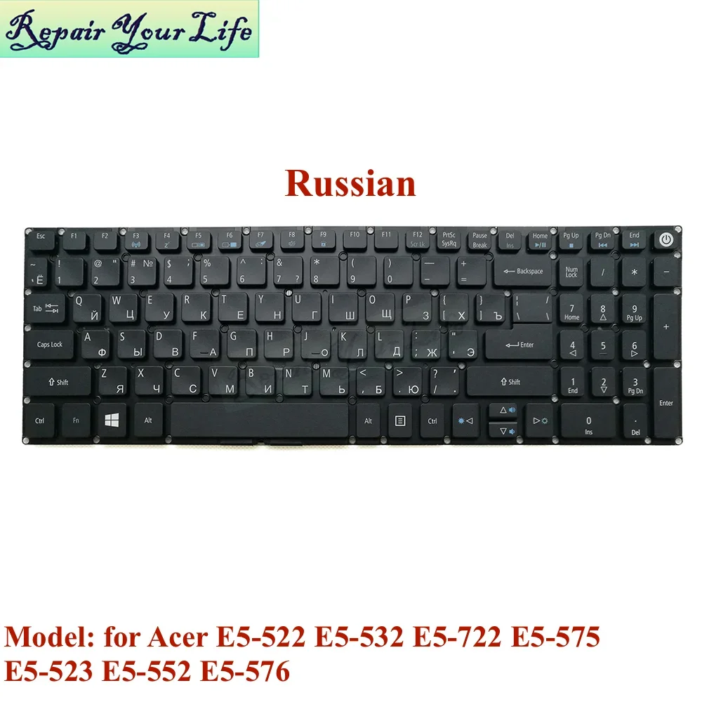 Испанская русская клавиатура с подсветкой RU для Acer E5-522 E5-532 E5-722 E5-575 E5-523 E5-552 E5-576 E5-574